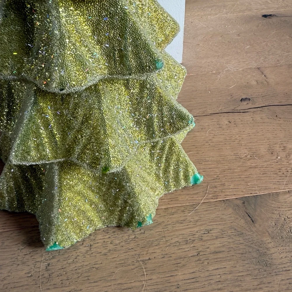 Pottery Barn 9.5in Green Glitter Christmas Tree Candle